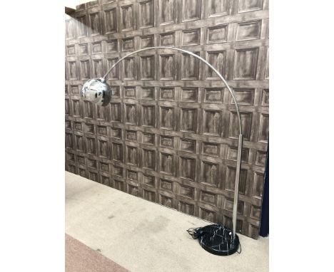 CONTEMPORARY 'ARC' FLOOR LAMP, in the style of Achille Castiglioni, with chrome arch and domed light fitting, and a marble ci