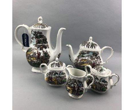 THL HUNTER BY MYOTT PART TEA AND COFFEE SERVICE, with village scene decoration