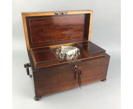 19TH CENTURY ROSEWOOD TEA CADDY, 31cm wide