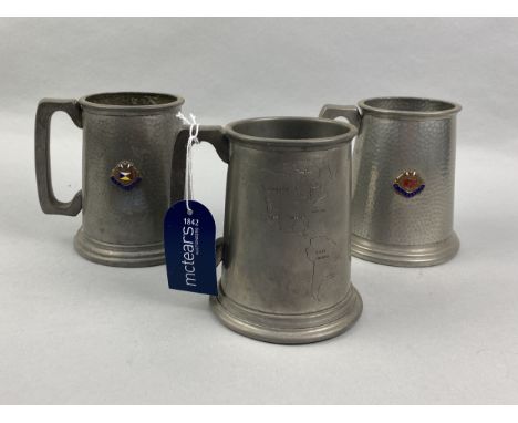 LOT OF PEWTER TANKARDS, along with a ceramic United States Lines tankard (13)