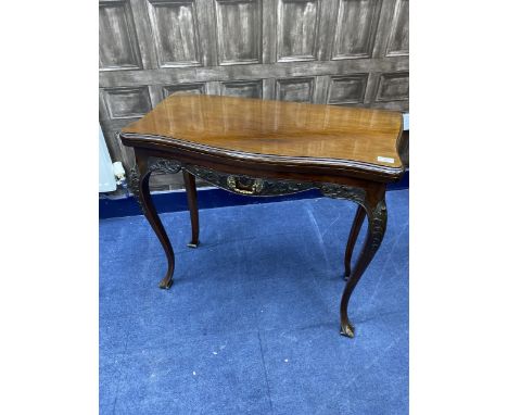 LATE VICTORIAN CARD TABLE, with carved detail and a single drawer, 88cm wide