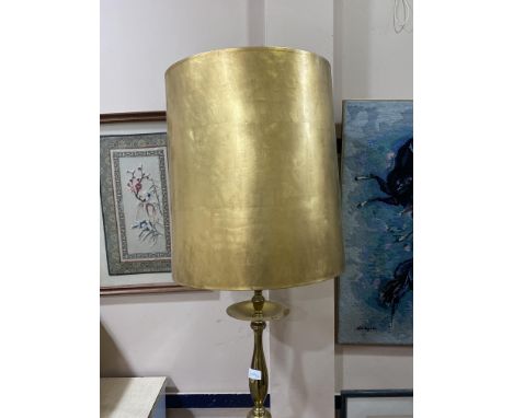 BRASS STANDARD LAMP, along with a brass table lamp with large shade (2)