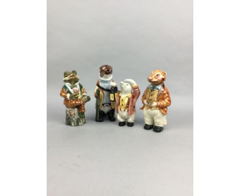 FOUR CINQUE PORTS POTTERY FIGURES, along with two ceramic figures of dalmations, a G.H Pottery model of a cat, 19cm high and 