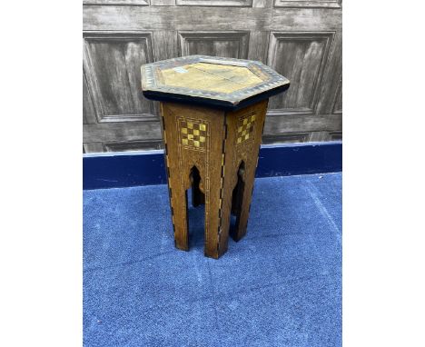HEXAGONAL OCCASIONAL TABLE, inlaid with mother of pearl, 29cm wide