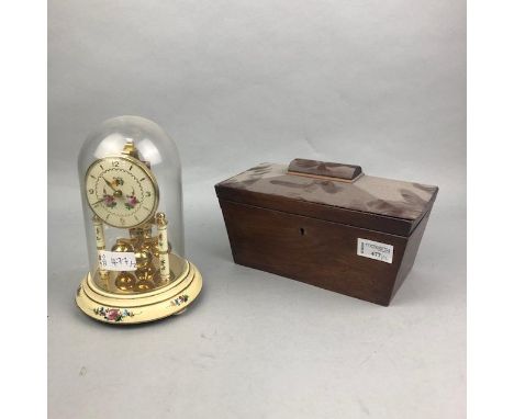 BENTIMA ANNIVERSARY CLOCK, along with a mahogany tea caddy (2)