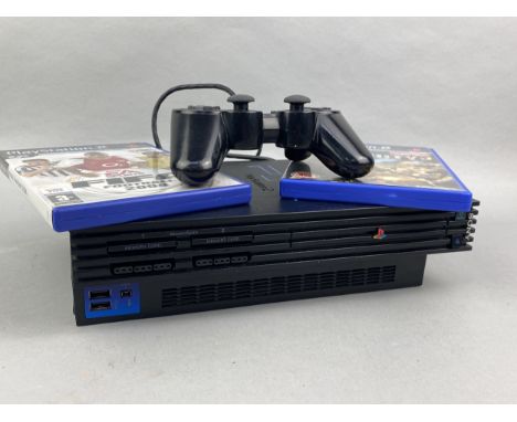 PLAYSTATION PS2 GAMES CONSOLE, with controllers and approximately 100 games