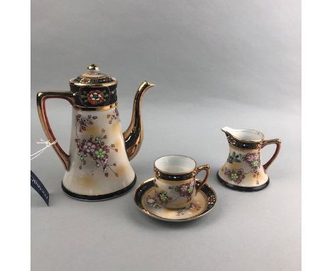 JAPANESE COFFEE SERVICE, comprising six cups, six saucers, sugar and cream and pot, along with a kutani tea pot and other cer
