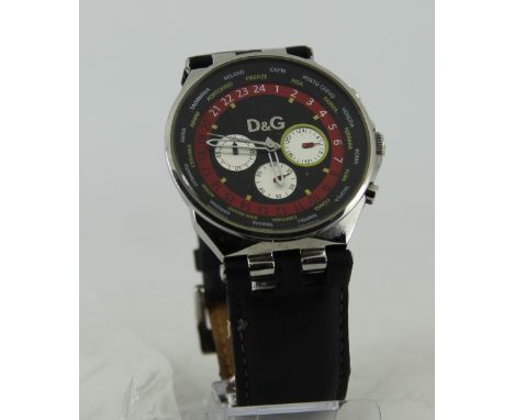 Mens D&G Chronograph stainless steel watch with leather straps no box or papers - model number 3719770194 