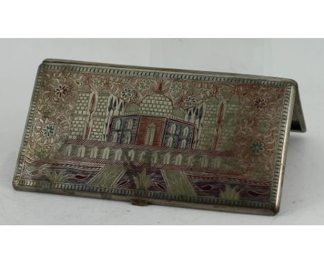 White metal Cigarette case with coloured engraving design. Total weight: 178g