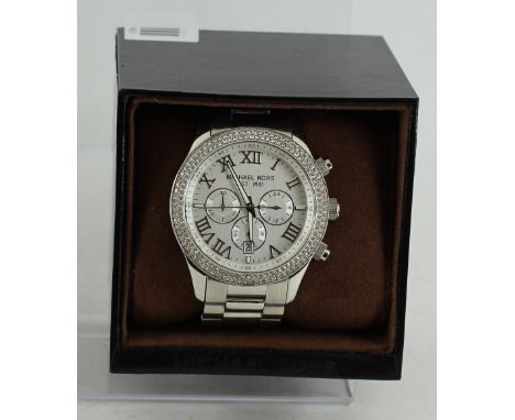 Mens Michael Kors stainless steel chronograph watch with CZ bezel. Model number: MK-5667