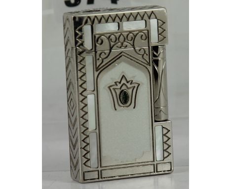 A Dupont 'Taj Mahal' Lighter set with green stone 