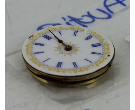 Pocket watch movement with gold embellished enamel dial 