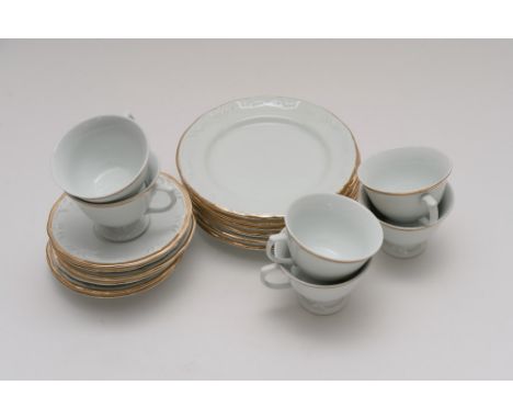 Schmidt porcelain 18 piece teaset x6 cups, x6 saucers, x6 plates - gold trimming - unused 