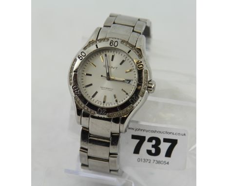 Gant Stainless steel watch - precious time. Model number: 1021 with CZ bezel 