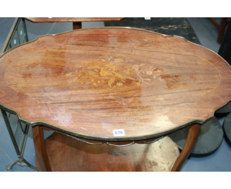 A FRENCH BRASS MOUNTED AND INLAID MAHOGANY CENTRE TABLE TOGETHER WITH A VICTORIAN BRASS FIRESCREEN