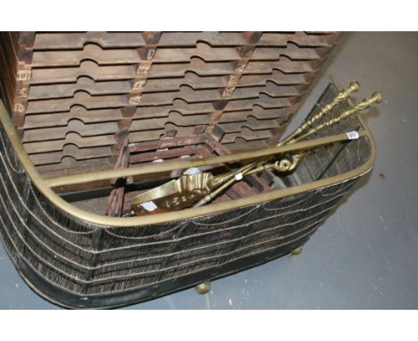 A VICTORIAN NURSERY FENDER, BRASS FIRE TOOLS,ETC