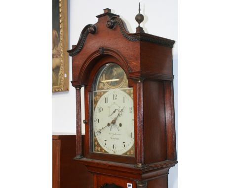 A GEO.III.OAK CASED LONG CASE CLOCK WITH PAINTED ARCH DIAL SIGNED WILKINSON,LEICESTER