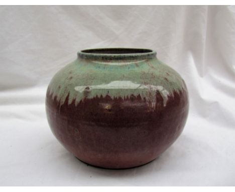 A Diane Love for Ruth Stein studio art pottery vase, decorated in green and pink, incised and impressed mark, 15cm high 