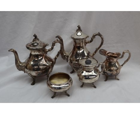 A Camusso Peruvian silver five piece teaset, comprising a coffee pot, teapot, cream jug, lidded sugar basin and open sugar ba