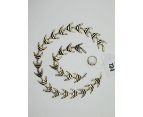 MEKA; A Danish Enamel Necklace, of geometric stylised design, highlighted in black, stamped "MEKA" "Sterling Denmark", 40.5cm