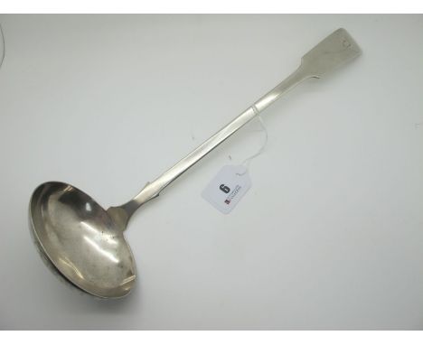 A c.XIX Century Fiddle Pattern Ladle, stamped marks unidentified, initialled "D", overall length approximately 38cm (210grams