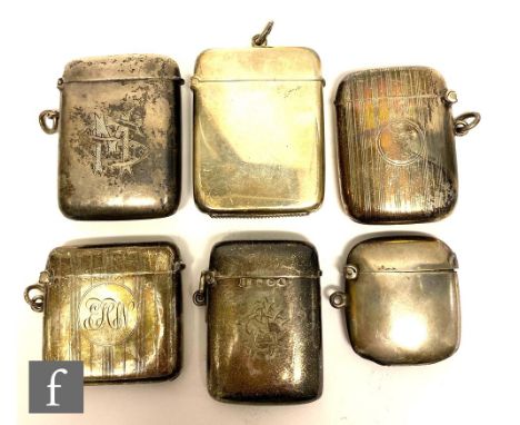 A collection of early 20th Century silver hallmarked vesta cases, all of varying form, with engraved monograms and engine tur