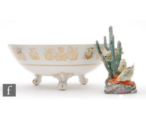 A Royal Worcester Yellow Grunt modelled by R. Van Ruyckevelt, printed mark, height 14.5cm together with a Coalport Allegro pa