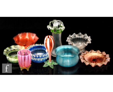 A collection of assorted Victorian glass to include a Stourbridge glass posy vase formed as a stylised flower with opal and r