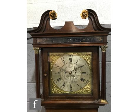 A late 18th Century mahogany longcase clock with later associated 8-day movement striking on a bell, the hood with Corinthian