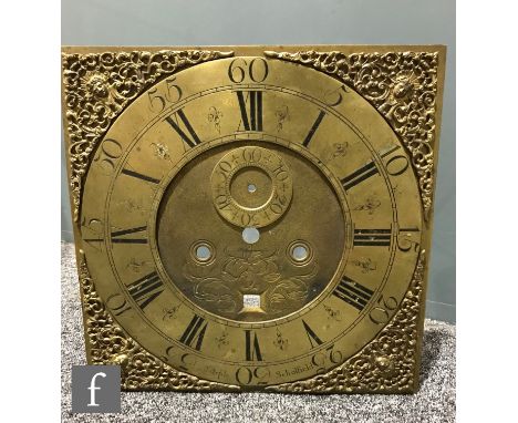 An 18th Century brass 12 inch square 8-day longcase clock dial signed Joseph Scholfield, together with a 25cm diameter silver