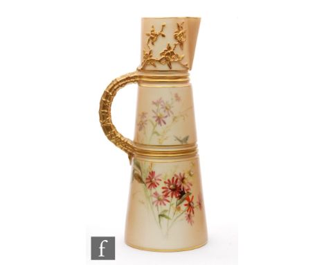 A Royal Worcester shape 1047 blush ivory jug decorated with sprays of flowers, puce mark with date code for 1899, height 22cm