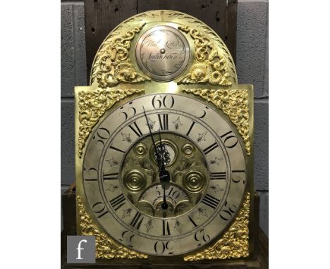 A late 18th Century longcase clock with a later associated 30-hour movement striking on a bell, the hood with reconstructed c