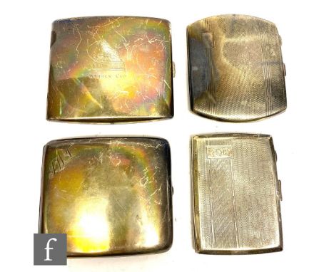 Four early 20th Century hallmarked silver cigarette cases, two with engine turned decoration and two of cushioned rectangular