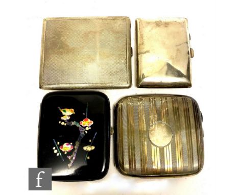 Three early 20th Century hallmarked silver cigarette cases, to include an engine turned example with pierced foliate clip to 