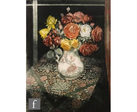 RICHARD BAWDEN (B. 1936) - 'Fading Roses', etching, signed, numbered 27/150, framed, 53cm x 41cm, frame size 86cm x 70cm, als
