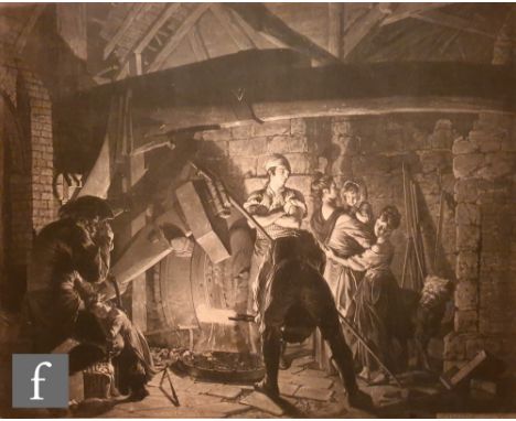 JOHN BOYDELL after JOSEPH WRIGHT OF DERBY – ‘The Forge’, mezzotint, published 1773, framed, 51cm x 62cm, frame size 63cm x 74