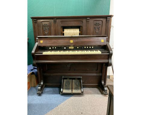 Aeolian Orchestelle reed organ with external pump. 63 notes, 10 stops. Working, but not recently tested, plays 65 note right 