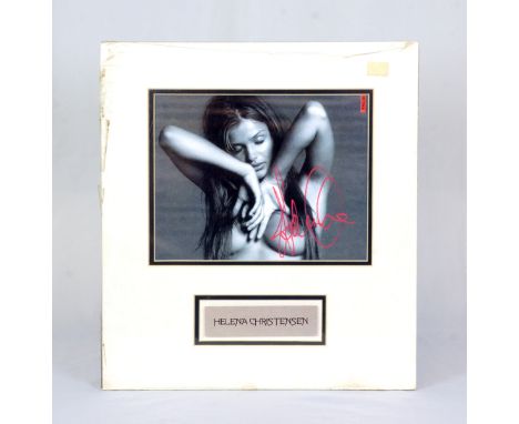 Framed erotic photo print (27 x 21 cm) signed in pink marker by Danish supermodel and photographer Helena Christensen. Comes 