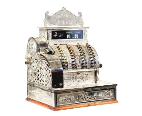 This is a National Cash Register Model 79. It has been re-nickeled at some point. It is on a single drawer and is currently w