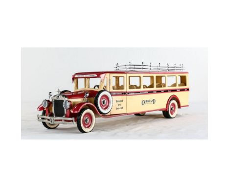Traditional late 1920's-early 1930's passenger overland tour bus scale model. All metal model by Retro 1-2-3 in 1:10 scale. L