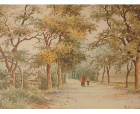 A pair of watercolours, B M Stewart, country lane, and woodland, each signed, 19 x 28cm, plus frame and glazed