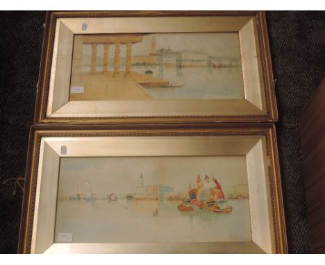A pair of watercolours, R B Wright, Grand Canal Venice, signed and dated, 1907, 29 x 52cm,plus frame and glazed