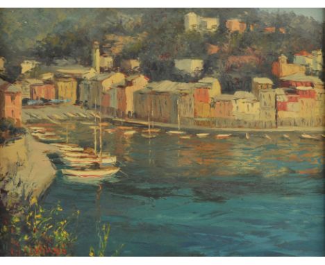 Giuseppe Arigliano (1917-1999), A harbour village, oil on board, signed lower left, 24.5 x 30cm.Condition Report:  Generally 