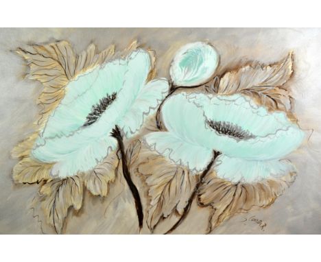 Sandra Cooper (Contemporary Liverpool artist), Study of White Poppies, mixed media, signed lower right, 45 x 68cm