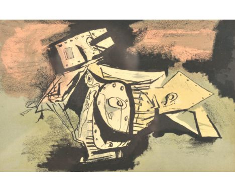 William Scott (British 1913-1989), Illustration from Book of Soldier's Verse, colour lithograph, 13 x 20cm. Framed and glazed