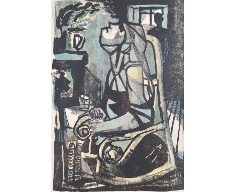 Clifford Fishwick (British 1923-1997), Seated Figure, colour lithograph, signed, dated '51, numbered 5/12, 36 x 26cm. Framed 