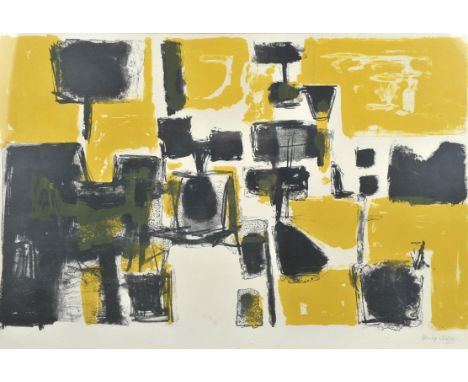 Henry Cliffe (British 1919-1983), Yellow Abstract, colour lithograph, signed lower right, 49 x 74cm. Framed and glazed.Condit