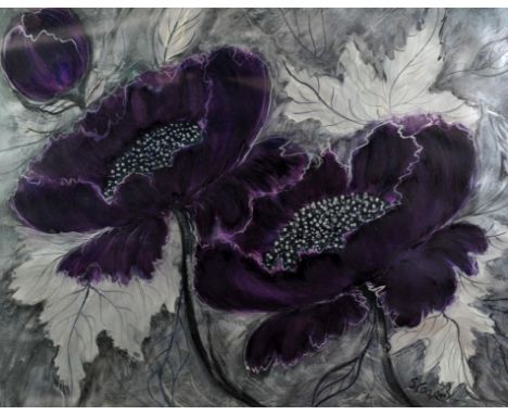 Sandra Cooper (Contemporary Liverpool artist), Study of Purple Flowers and Foliage, mixed media, signed lower right, 53 x 68c