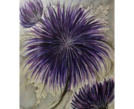 Sandra Cooper (Contemporary Liverpool artist), Study of Purple Flowers, Mixed media, signed lower centre, 62 x 53cm. 