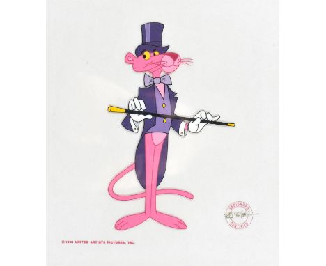 After Friz Freleng, Portrait of the Pink Panther holding a cane, Serigraph, published 1991, United Artists, 27 x 24cm.